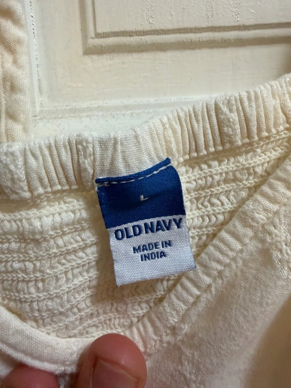 Old Navy Cream Peasant Top with Blue Floral Embroidery